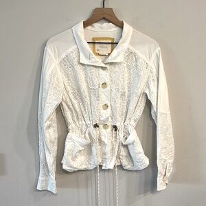 A by Anthropologie White Eyelet Anarok Button Down Lightweight Jacket S